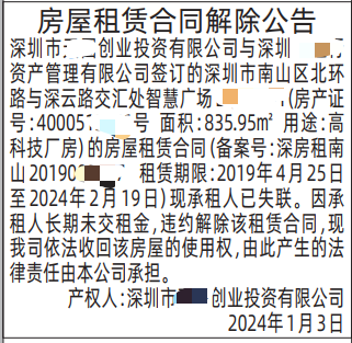 深圳登报房屋租赁合同解除公告范本